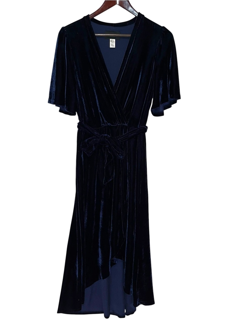 Donna Morgan Navy Velvet Wrap Dress with Tie Waist Size 6